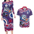 Western Bulldogs Couples Matching Long Sleeve Bodycon Dress and Hawaiian Shirt Aboriginal Dot Pattern - Football Mascot Heritage Pride