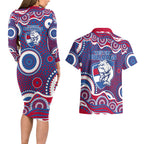 Western Bulldogs Couples Matching Long Sleeve Bodycon Dress and Hawaiian Shirt Aboriginal Dot Pattern - Football Mascot Heritage Pride