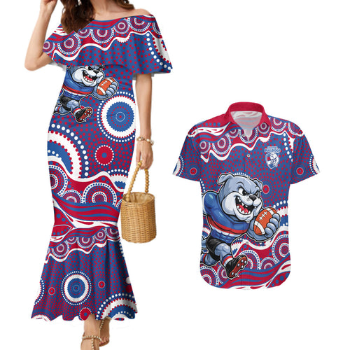 Western Bulldogs Couples Matching Mermaid Dress and Hawaiian Shirt Aboriginal Dot Pattern - Football Mascot Heritage Pride