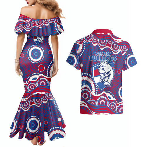 Western Bulldogs Couples Matching Mermaid Dress and Hawaiian Shirt Aboriginal Dot Pattern - Football Mascot Heritage Pride
