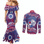 Western Bulldogs Couples Matching Mermaid Dress and Long Sleeve Button Shirt Aboriginal Dot Pattern - Football Mascot Heritage Pride