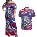 Western Bulldogs Couples Matching Off Shoulder Maxi Dress and Hawaiian Shirt Aboriginal Dot Pattern - Football Mascot Heritage Pride