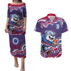 Western Bulldogs Couples Matching Puletasi and Hawaiian Shirt Aboriginal Dot Pattern - Football Mascot Heritage Pride