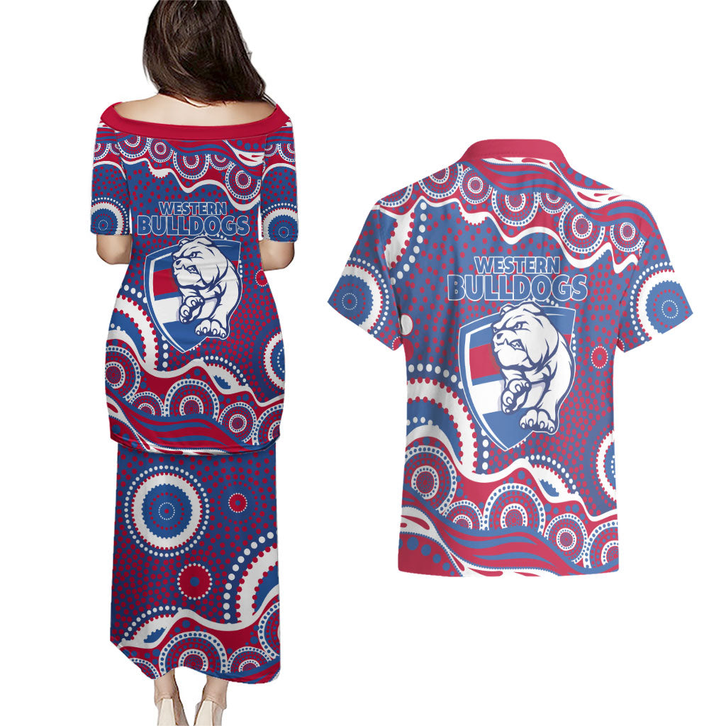 Western Bulldogs Couples Matching Puletasi and Hawaiian Shirt Aboriginal Dot Pattern - Football Mascot Heritage Pride