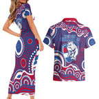 Western Bulldogs Couples Matching Short Sleeve Bodycon Dress and Hawaiian Shirt Aboriginal Dot Pattern - Football Mascot Heritage Pride
