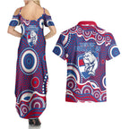 Western Bulldogs Couples Matching Summer Maxi Dress and Hawaiian Shirt Aboriginal Dot Pattern - Football Mascot Heritage Pride