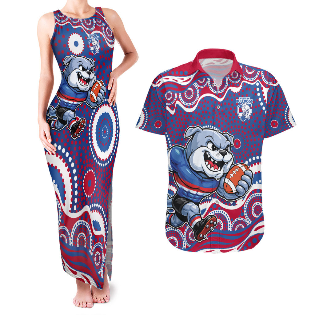 Western Bulldogs Couples Matching Tank Maxi Dress and Hawaiian Shirt Aboriginal Dot Pattern - Football Mascot Heritage Pride