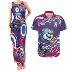Western Bulldogs Couples Matching Tank Maxi Dress and Hawaiian Shirt Aboriginal Dot Pattern - Football Mascot Heritage Pride