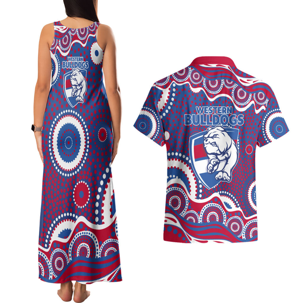Western Bulldogs Couples Matching Tank Maxi Dress and Hawaiian Shirt Aboriginal Dot Pattern - Football Mascot Heritage Pride