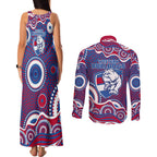 Western Bulldogs Couples Matching Tank Maxi Dress and Long Sleeve Button Shirt Aboriginal Dot Pattern - Football Mascot Heritage Pride