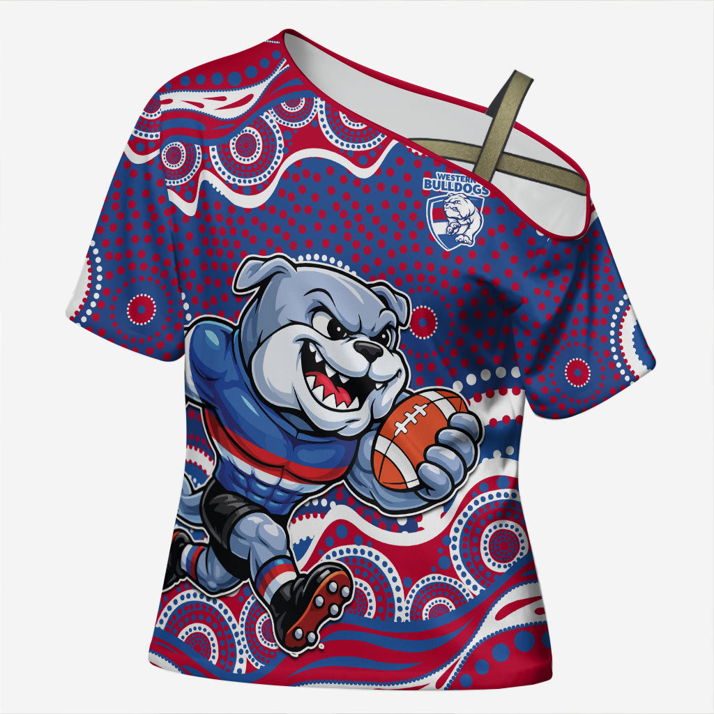 Western Bulldogs Cross Shoulder Shirt Aboriginal Dot Pattern - Football Mascot Heritage Pride