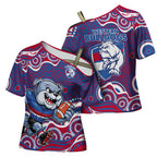Western Bulldogs Cross Shoulder Shirt Aboriginal Dot Pattern - Football Mascot Heritage Pride
