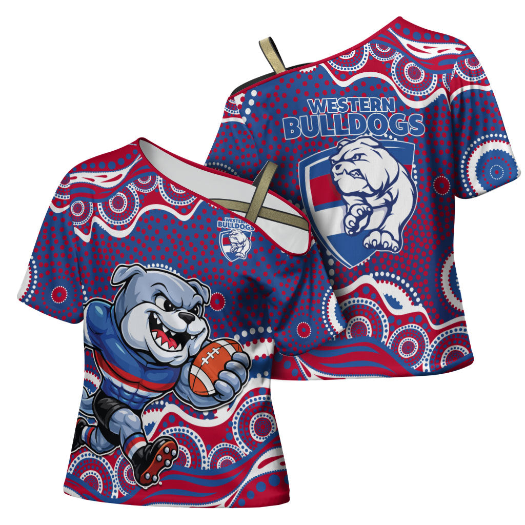Western Bulldogs Cross Shoulder Shirt Aboriginal Dot Pattern - Football Mascot Heritage Pride
