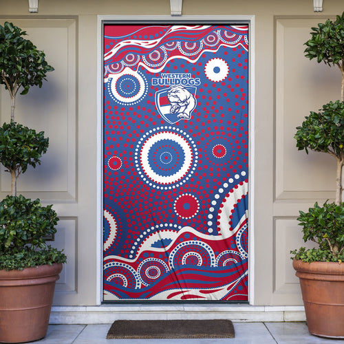 Western Bulldogs Door Cover Aboriginal Dot Pattern - Football Mascot Heritage Pride