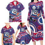 Western Bulldogs Family Matching Long Sleeve Bodycon Dress and Hawaiian Shirt Aboriginal Dot Pattern - Football Mascot Heritage Pride