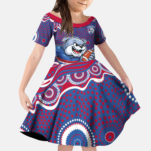 Western Bulldogs Family Matching Long Sleeve Bodycon Dress and Hawaiian Shirt Aboriginal Dot Pattern - Football Mascot Heritage Pride