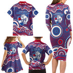 Western Bulldogs Family Matching Long Sleeve Bodycon Dress and Hawaiian Shirt Aboriginal Dot Pattern - Football Mascot Heritage Pride
