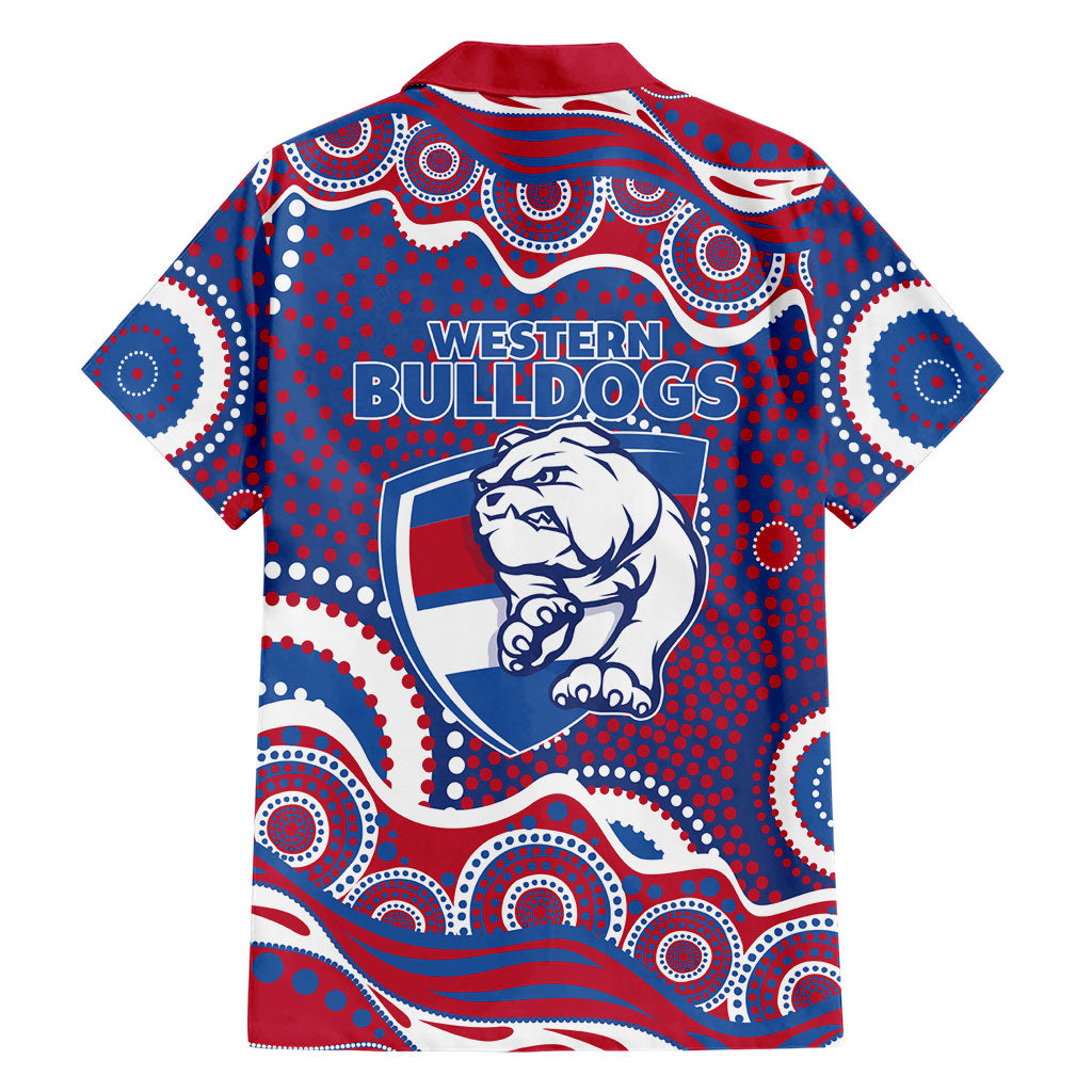 Western Bulldogs Family Matching Off The Shoulder Long Sleeve Dress and Hawaiian Shirt Aboriginal Dot Pattern - Football Mascot Heritage Pride