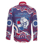 Western Bulldogs Family Matching Off The Shoulder Long Sleeve Dress and Hawaiian Shirt Aboriginal Dot Pattern - Football Mascot Heritage Pride