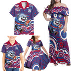 Western Bulldogs Family Matching Off Shoulder Maxi Dress and Hawaiian Shirt Aboriginal Dot Pattern - Football Mascot Heritage Pride