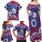 Western Bulldogs Family Matching Off Shoulder Maxi Dress and Hawaiian Shirt Aboriginal Dot Pattern - Football Mascot Heritage Pride