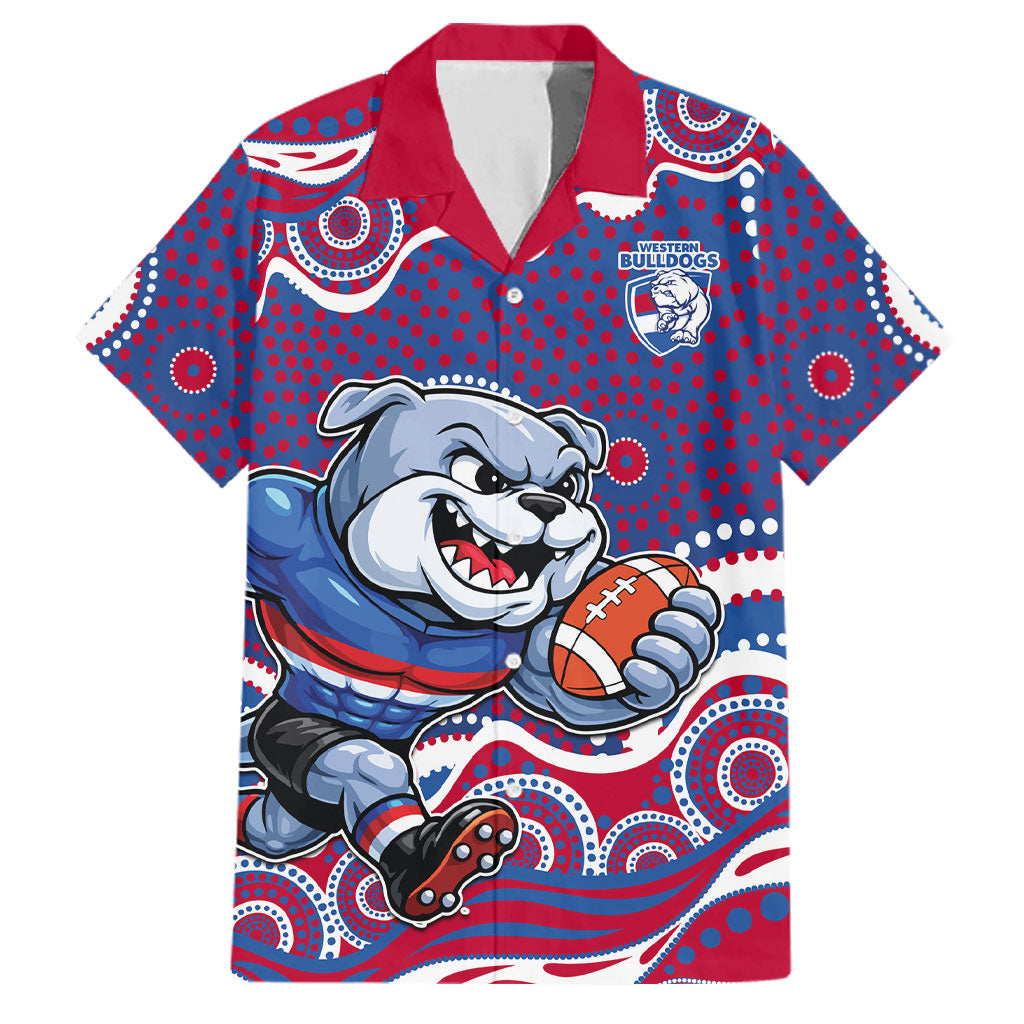 Western Bulldogs Family Matching Off Shoulder Maxi Dress and Hawaiian Shirt Aboriginal Dot Pattern - Football Mascot Heritage Pride