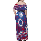 Western Bulldogs Family Matching Off Shoulder Maxi Dress and Hawaiian Shirt Aboriginal Dot Pattern - Football Mascot Heritage Pride