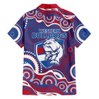 Western Bulldogs Family Matching Off Shoulder Short Dress and Hawaiian Shirt Aboriginal Dot Pattern - Football Mascot Heritage Pride