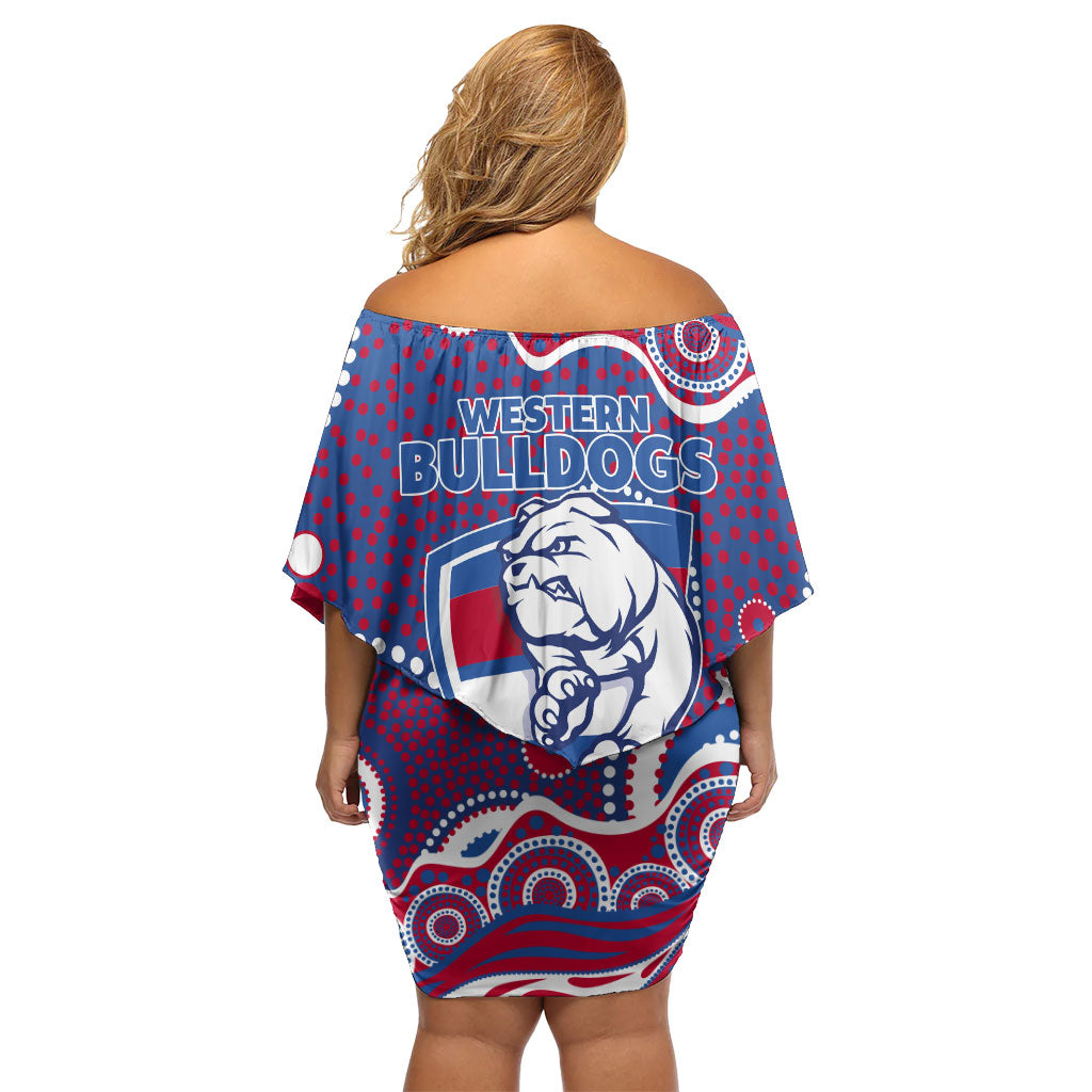 Western Bulldogs Family Matching Off Shoulder Short Dress and Hawaiian Shirt Aboriginal Dot Pattern - Football Mascot Heritage Pride