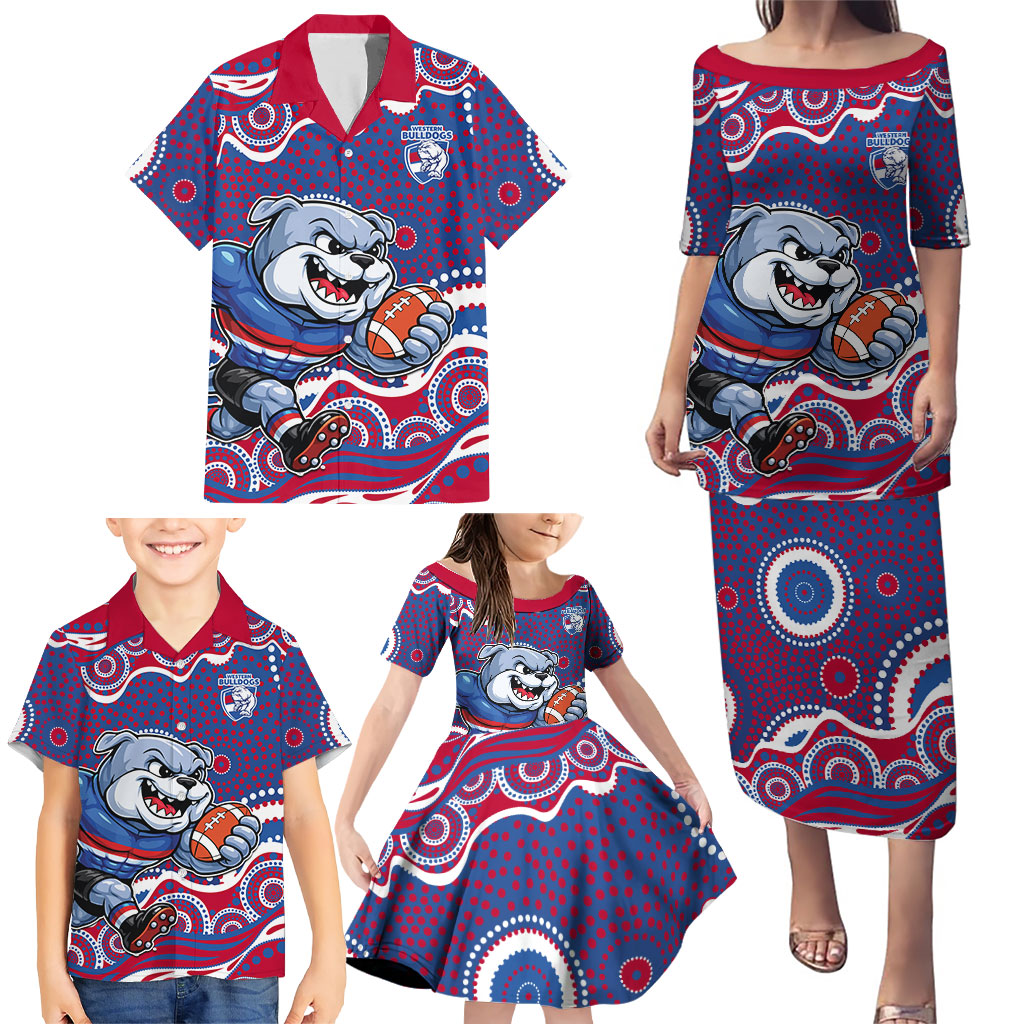 Western Bulldogs Family Matching Puletasi and Hawaiian Shirt Aboriginal Dot Pattern - Football Mascot Heritage Pride
