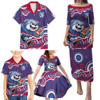 Western Bulldogs Family Matching Puletasi and Hawaiian Shirt Aboriginal Dot Pattern - Football Mascot Heritage Pride