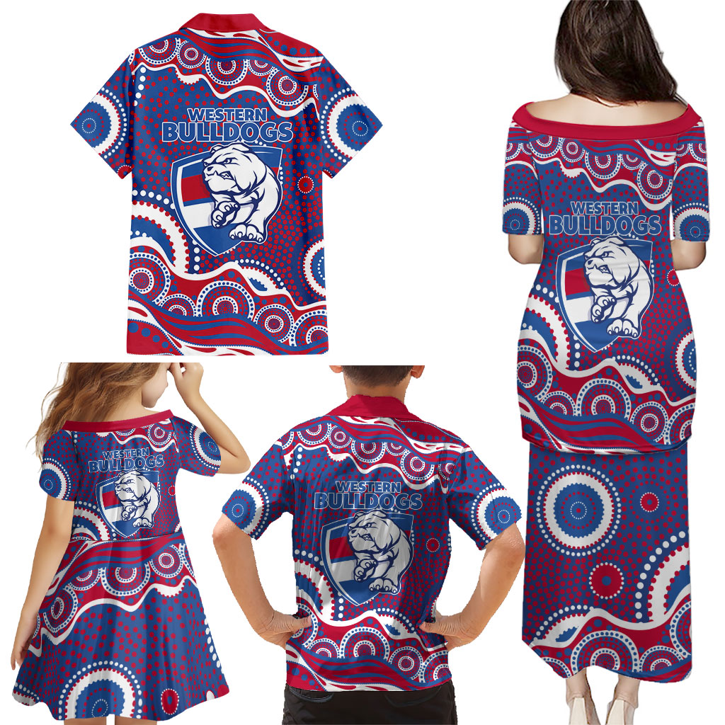 Western Bulldogs Family Matching Puletasi and Hawaiian Shirt Aboriginal Dot Pattern - Football Mascot Heritage Pride