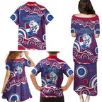 Western Bulldogs Family Matching Puletasi and Hawaiian Shirt Aboriginal Dot Pattern - Football Mascot Heritage Pride