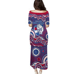Western Bulldogs Family Matching Puletasi and Hawaiian Shirt Aboriginal Dot Pattern - Football Mascot Heritage Pride