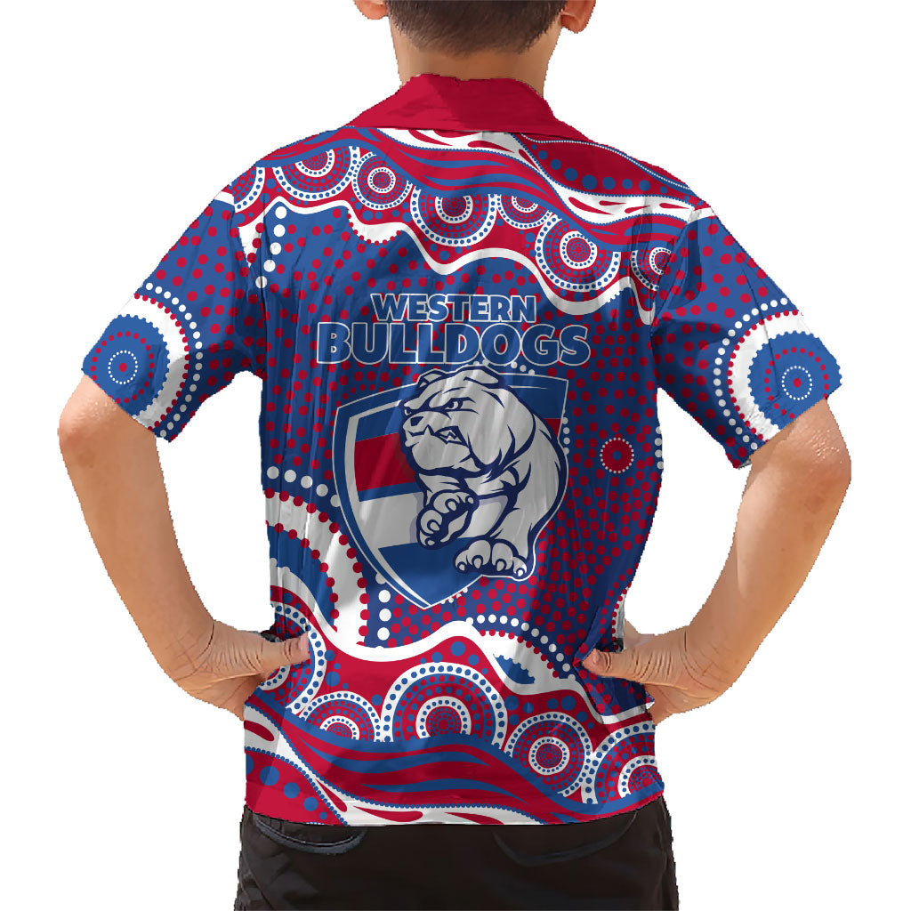 Western Bulldogs Family Matching Short Sleeve Bodycon Dress and Hawaiian Shirt Aboriginal Dot Pattern - Football Mascot Heritage Pride