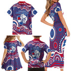 Western Bulldogs Family Matching Short Sleeve Bodycon Dress and Hawaiian Shirt Aboriginal Dot Pattern - Football Mascot Heritage Pride