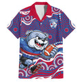 Western Bulldogs Family Matching Short Sleeve Bodycon Dress and Hawaiian Shirt Aboriginal Dot Pattern - Football Mascot Heritage Pride