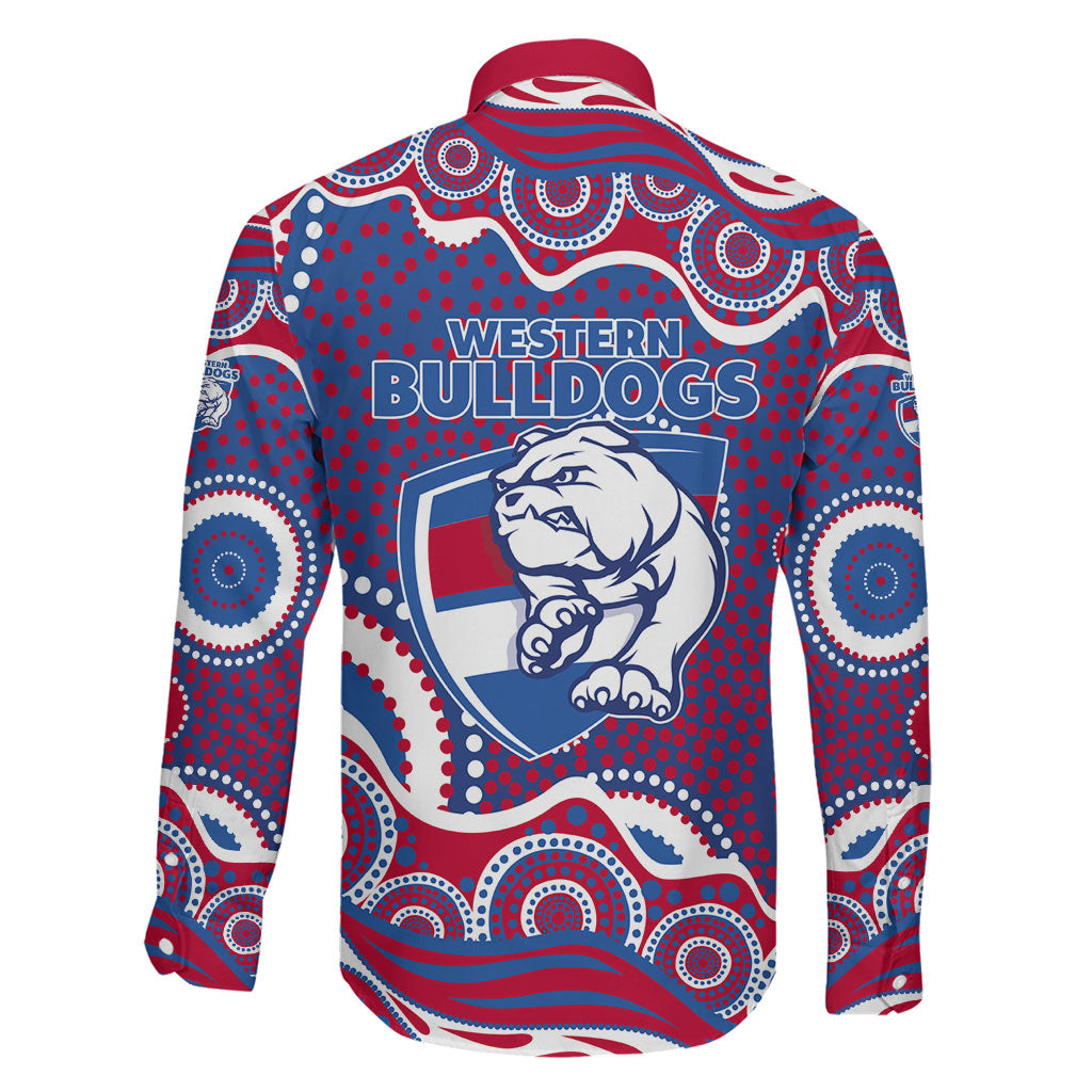 Western Bulldogs Family Matching Short Sleeve Bodycon Dress and Hawaiian Shirt Aboriginal Dot Pattern - Football Mascot Heritage Pride
