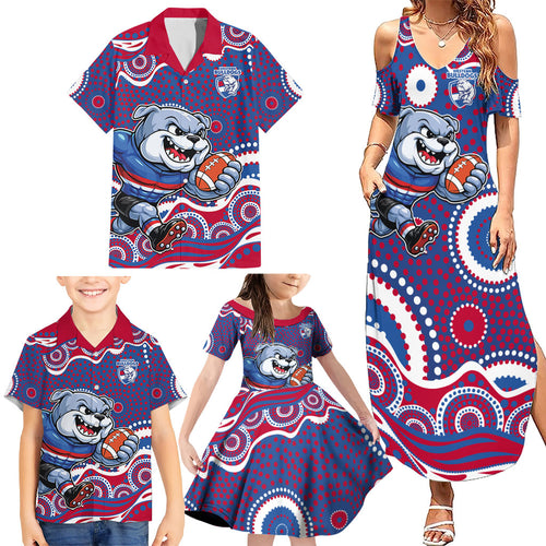 Western Bulldogs Family Matching Summer Maxi Dress and Hawaiian Shirt Aboriginal Dot Pattern - Football Mascot Heritage Pride
