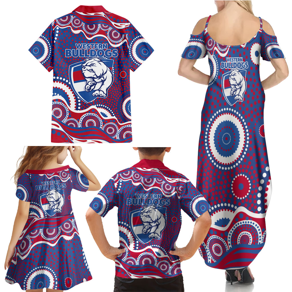 Western Bulldogs Family Matching Summer Maxi Dress and Hawaiian Shirt Aboriginal Dot Pattern - Football Mascot Heritage Pride
