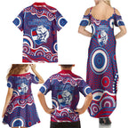 Western Bulldogs Family Matching Summer Maxi Dress and Hawaiian Shirt Aboriginal Dot Pattern - Football Mascot Heritage Pride