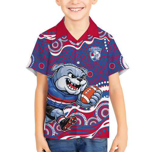 Western Bulldogs Family Matching Summer Maxi Dress and Hawaiian Shirt Aboriginal Dot Pattern - Football Mascot Heritage Pride