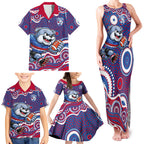 Western Bulldogs Family Matching Tank Maxi Dress and Hawaiian Shirt Aboriginal Dot Pattern - Football Mascot Heritage Pride
