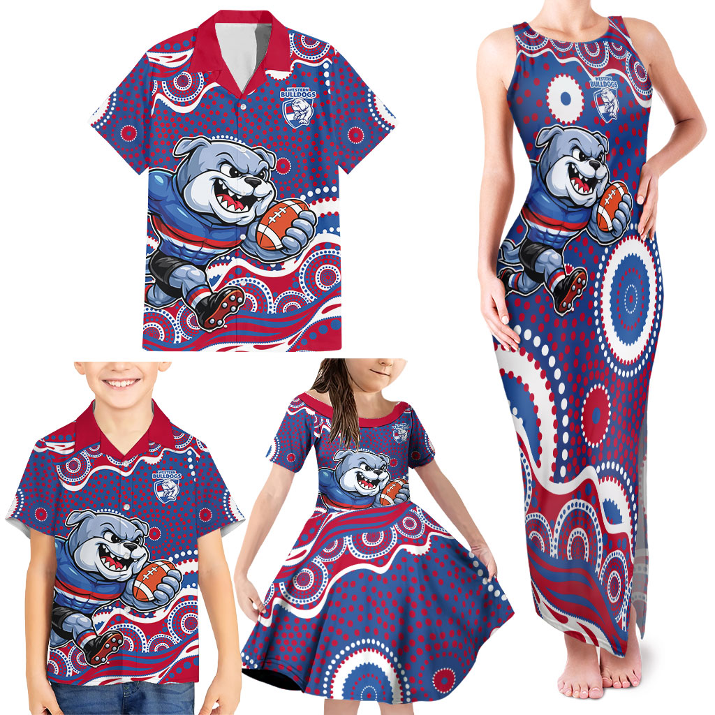 Western Bulldogs Family Matching Tank Maxi Dress and Hawaiian Shirt Aboriginal Dot Pattern - Football Mascot Heritage Pride