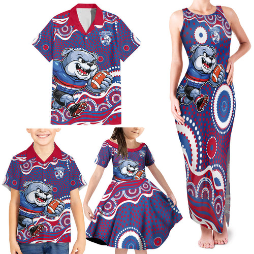 Western Bulldogs Family Matching Tank Maxi Dress and Hawaiian Shirt Aboriginal Dot Pattern - Football Mascot Heritage Pride