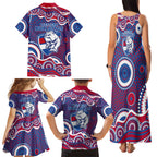 Western Bulldogs Family Matching Tank Maxi Dress and Hawaiian Shirt Aboriginal Dot Pattern - Football Mascot Heritage Pride