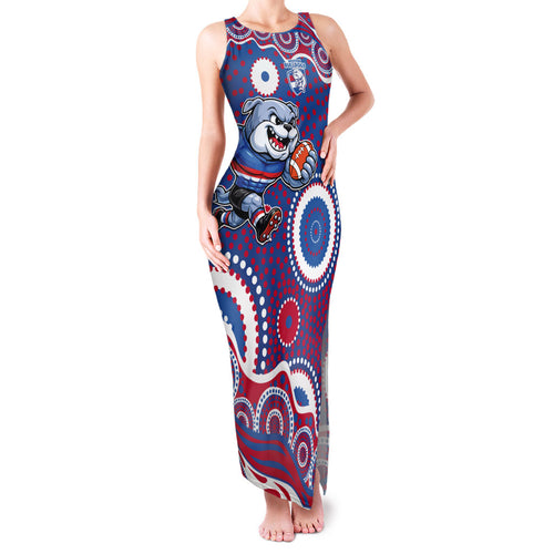 Western Bulldogs Family Matching Tank Maxi Dress and Hawaiian Shirt Aboriginal Dot Pattern - Football Mascot Heritage Pride