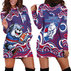 Western Bulldogs Hoodie Dress Aboriginal Dot Pattern - Football Mascot Heritage Pride