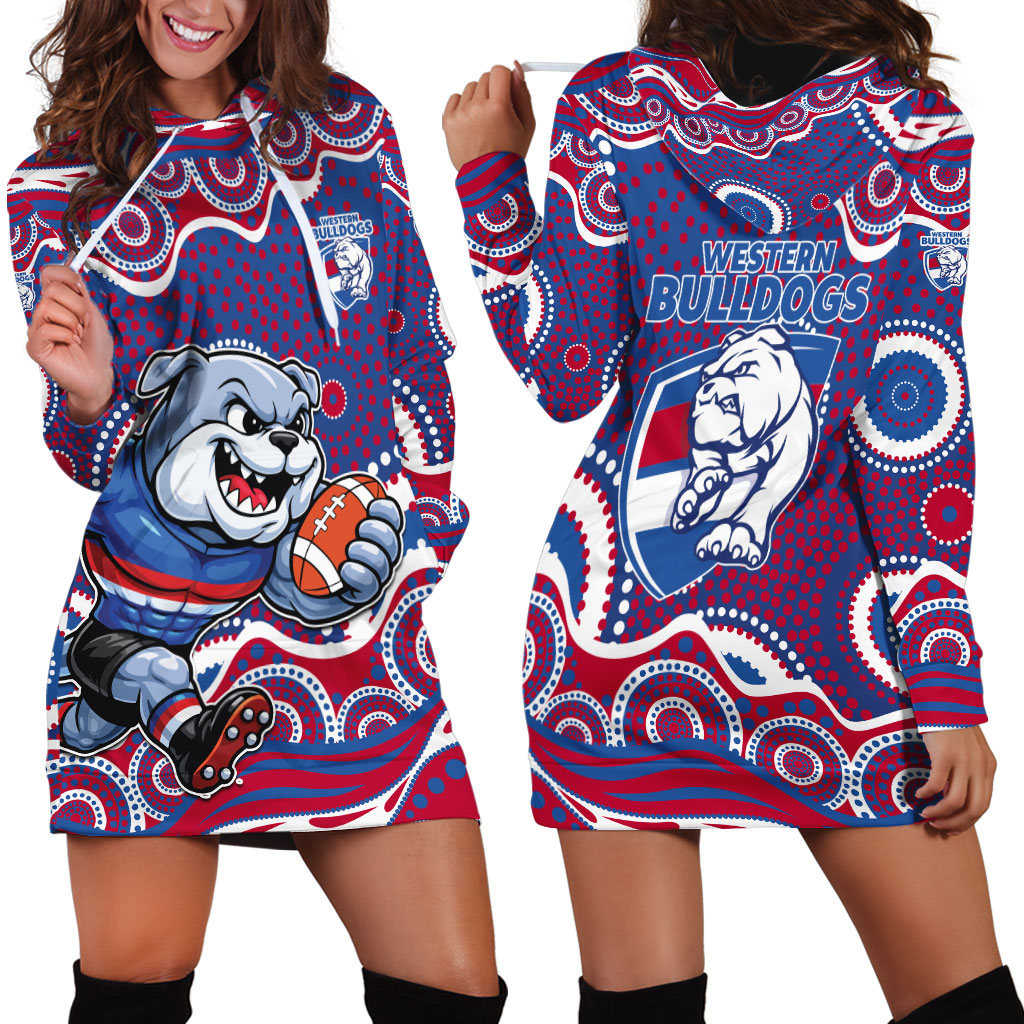 Western Bulldogs Hoodie Dress Aboriginal Dot Pattern - Football Mascot Heritage Pride