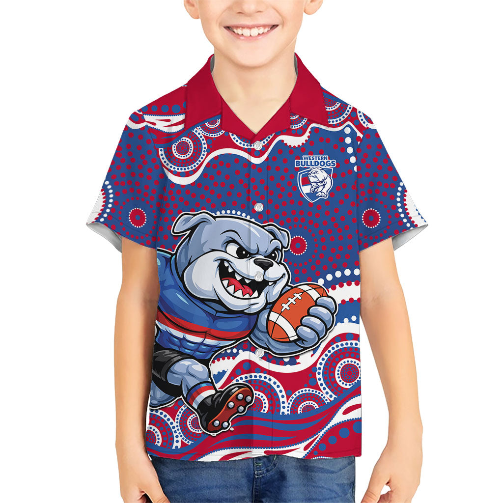 Western Bulldogs Kid Hawaiian Shirt Aboriginal Dot Pattern - Football Mascot Heritage Pride